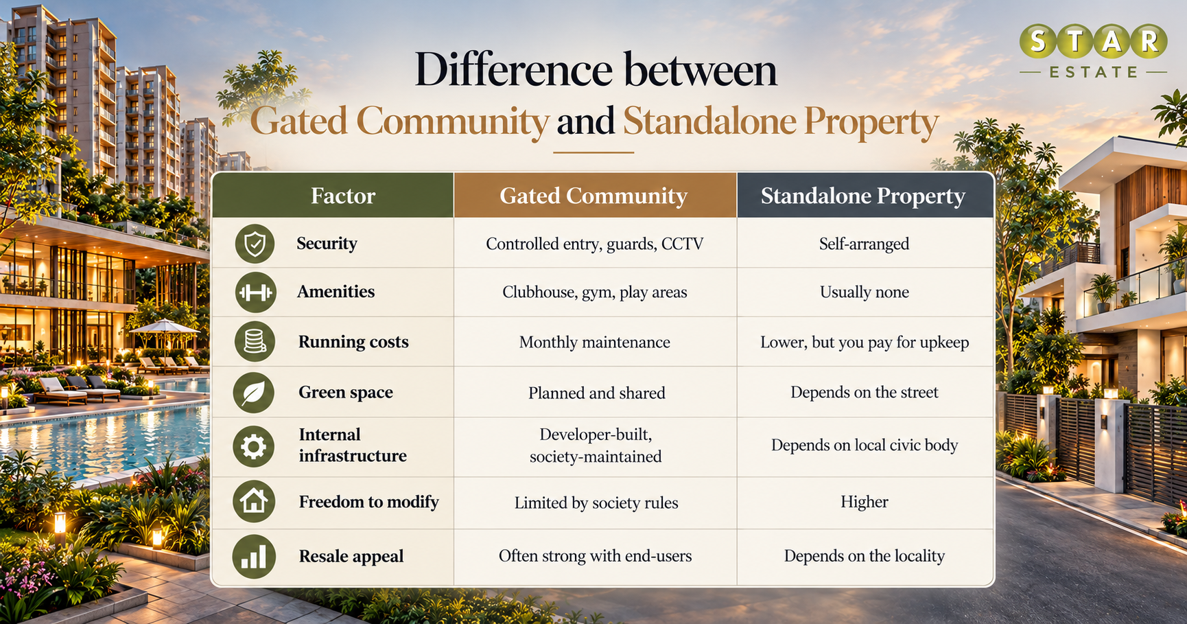 Difference between Gated Community vs Independent property